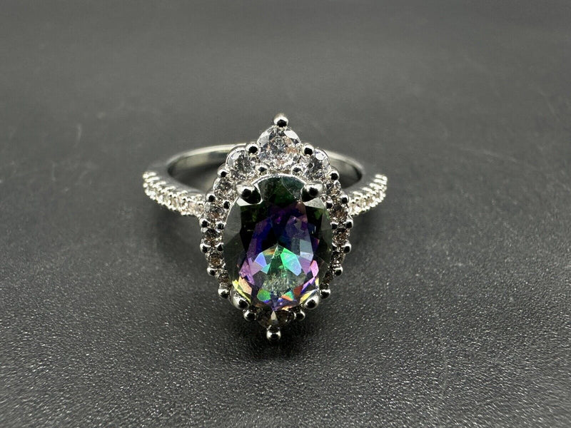 925 Sterling Silver Rainbow Mystical Fire Topaz Wedding Engagement Ring Size 7