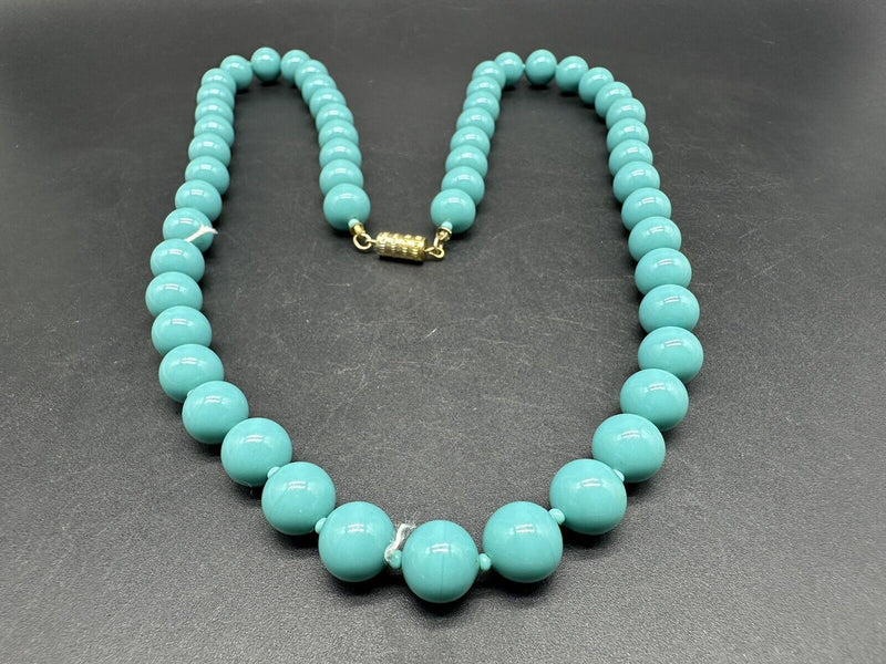 Vintage Turquoise Blue Japanese Glass 10 mm Beads Long Necklace 24”