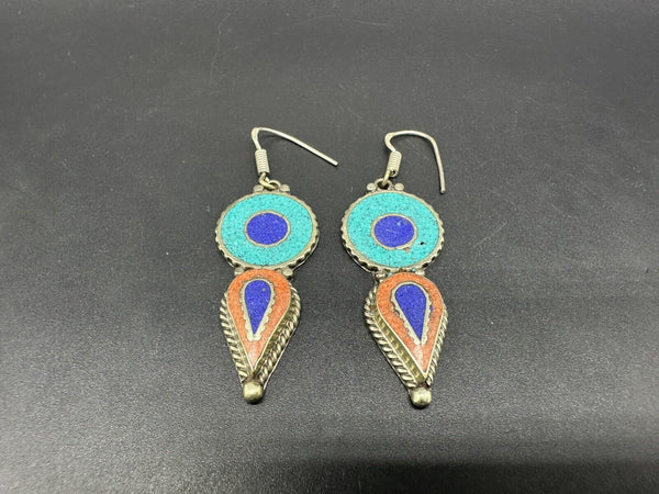 Tibetain Turquoise Coral Lapis lazuli Jewelry Nepali Earrings