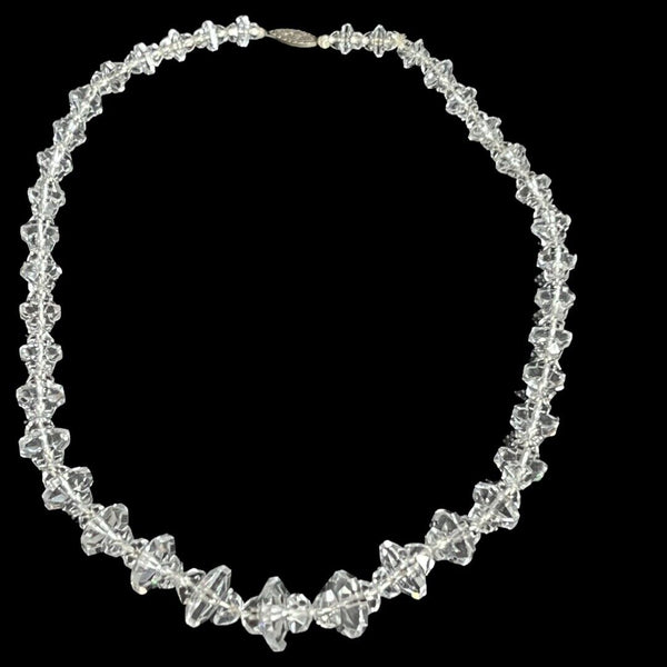 VIntage ART DECO ROCK QUARTZ CRYSTAL Sterling Silver NECKLACE Necklace 17” Long