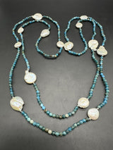 Luc Cn 925 Coin Pearl Stone Bead Long Necklace 58”