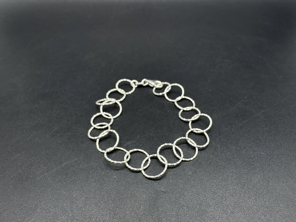 Textured Round Link Bracelet in Sterling Silver 7”~ 4 Grams