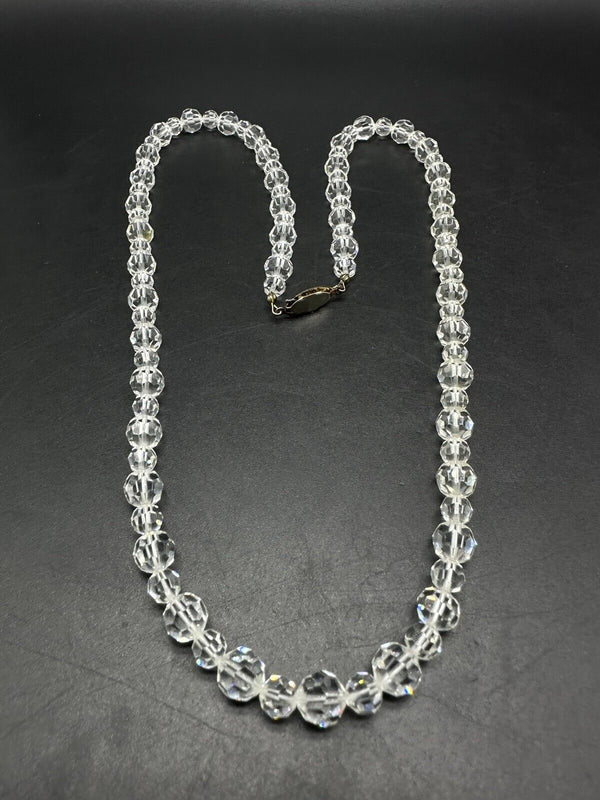 Vintage Faceted Clear Glass Graduated Bead Necklace 24”