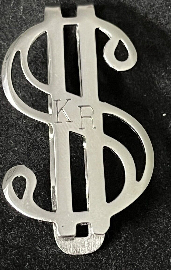 Vintage Sterling Silver 925 Engraved “KR” Dollar Sign $ Money Clip Wallet 7.5g