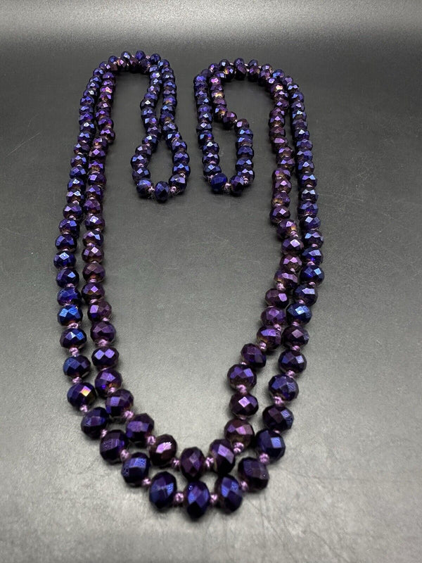 Purple Faceted Crystal Quartz Gemstone Necklace 60”