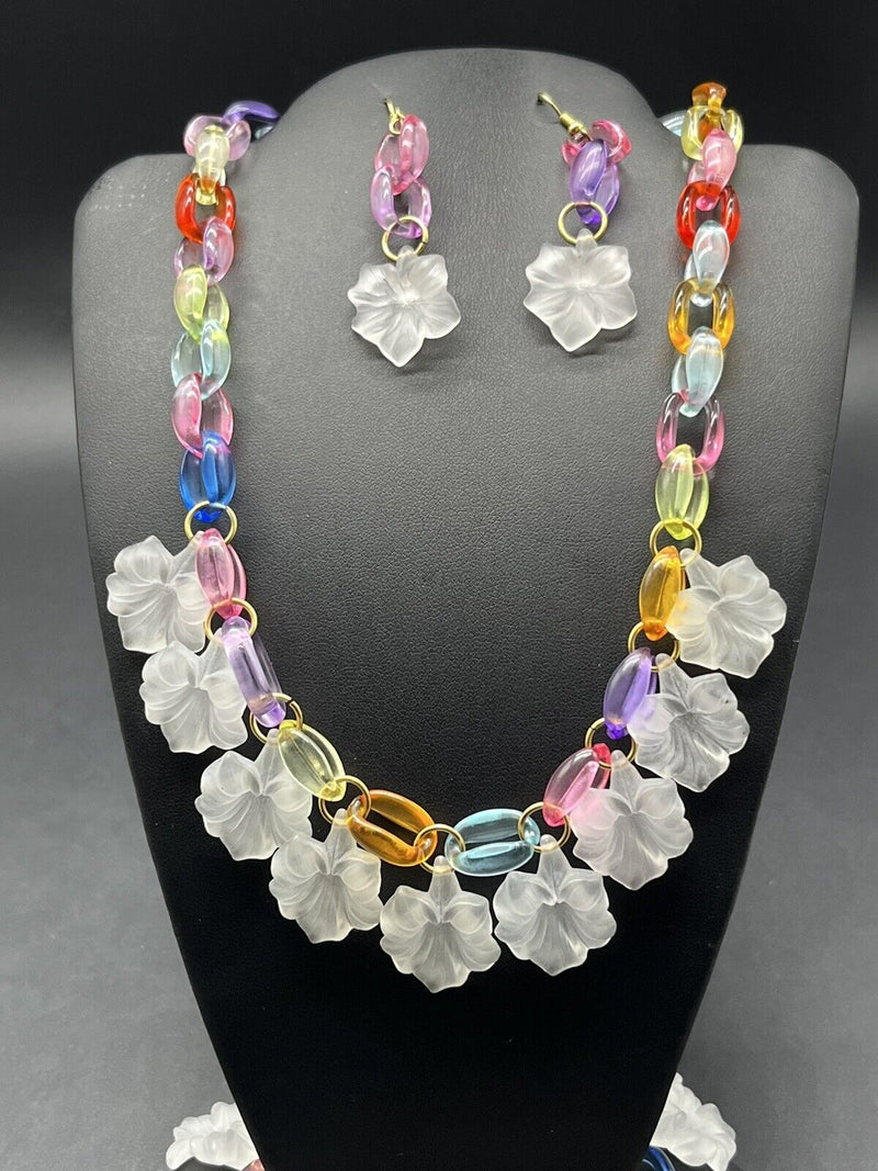 Fun Acrylic Statement Necklace Bracelet & Earrings Handmade Jewelry Set 15”