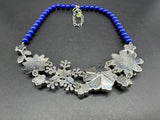 LIA SOPHIA SILVER-TONE BLUE BEAD NECKLACE FLOWER ACRYLIC RHINESTONE PENDANT