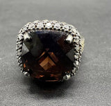 SMOKY QUARTZ CZ PRINCESS CUT RING, STERLING SILVER, SIZE: 8