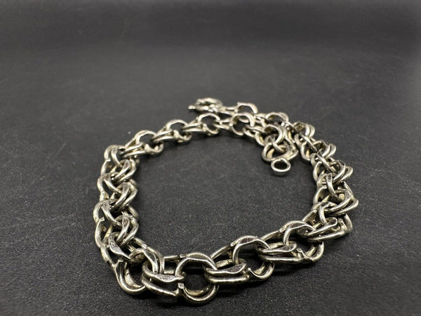 Vintage 925 Sterling Silver  Interlocking Oval Chain Link Charm Bracelet 7