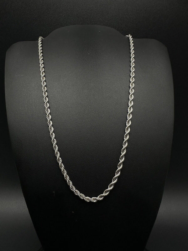 Real Solid Sterling Silver Rope Chain Necklace