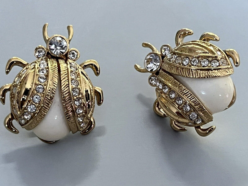 Kate Spade Ladybug Large Gold Filled Stud Earrings Cubic Zirconia NWT 1”