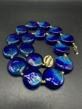 VTG Blue Czech Art glass Stone Statement Necklace 18”