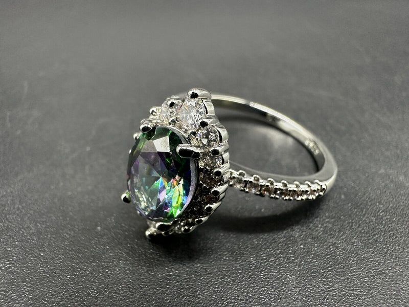 925 Sterling Silver Rainbow Mystical Fire Topaz Wedding Engagement Ring Size 7