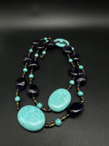 925 Amethyst and Turquoise Gemstone Necklace 36”