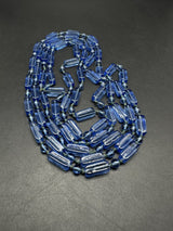 Vintage BLUE Czech GLASS Knotted BEAD Necklace 56”