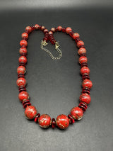 Red Foil Art Glass Beaded Necklace 22”+5