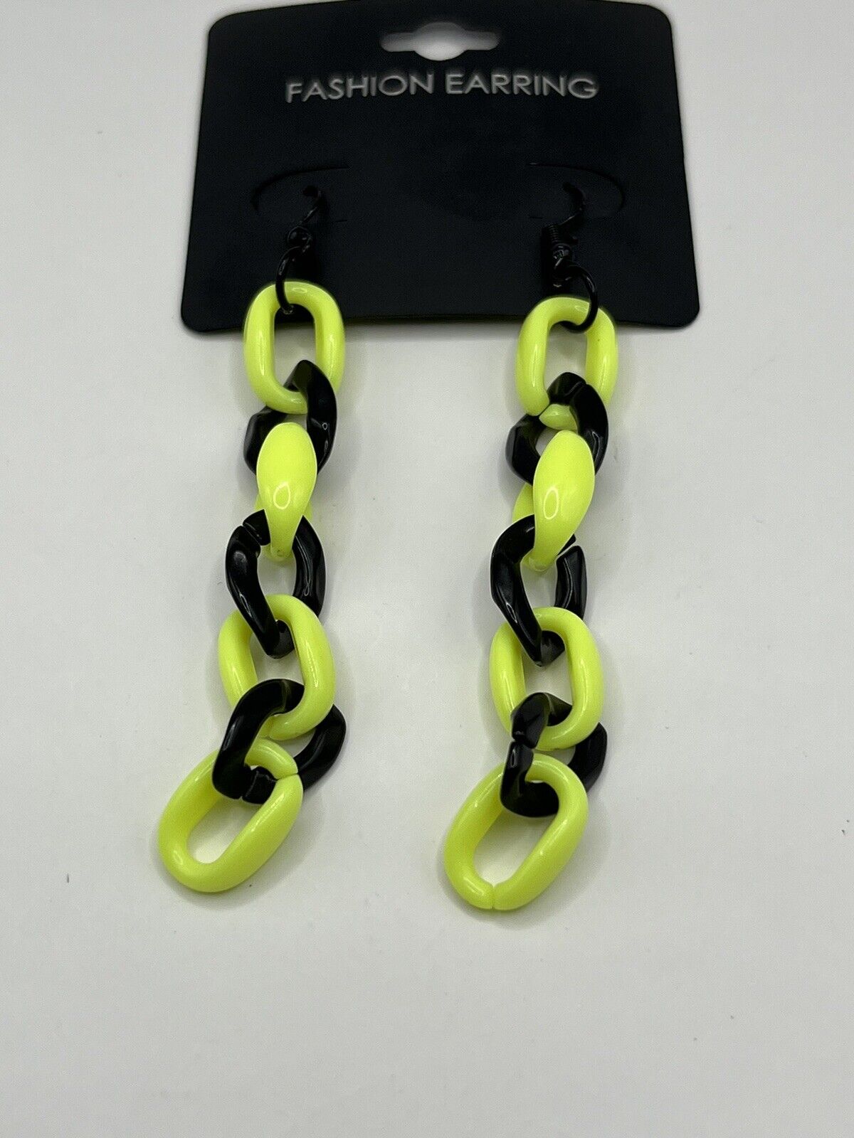 Fun Acrylic Bright Neon Black Link Chain Dangle Earrings 3.5”