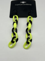 Fun Acrylic Bright Neon Black Link Chain Dangle Earrings 3.5”