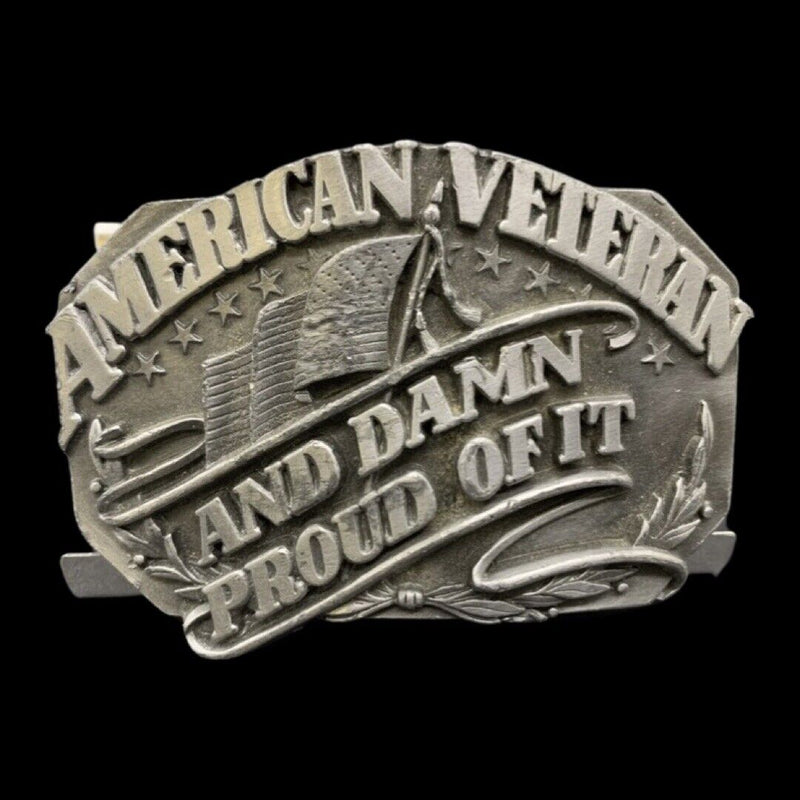 Vtg Siskiyou Belt Buckle 1987 American Veteran Proud Freedom America Served USA