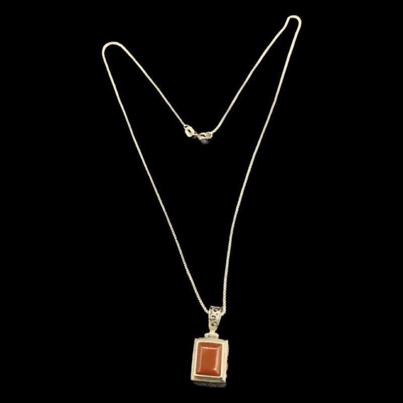 STERLING SILVER RED STONE PENDANT CHAIN NECKLACE FINE 925 4239B