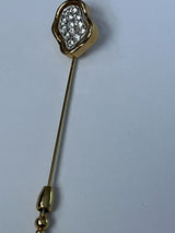 1960'S CROWN TRIFARI GOLD-TONE FINISH RHINESTONE STICK PIN