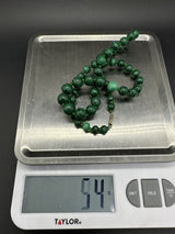 Vintage Carved Green Genuine Malachite Graduated Bead 20” Necklace
