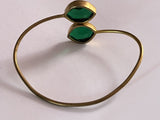 Vintage Emerald Glass Stone Double Stone Gold Plated Adjustable Bangle 7.5”