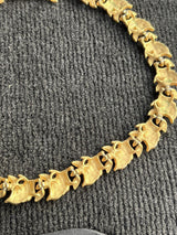 Brush Gold Tone Leaf Metal Link Necklace 15" long