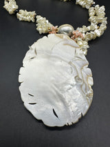 Vtg MOP Hibiscus Shell Statement Necklace 22”