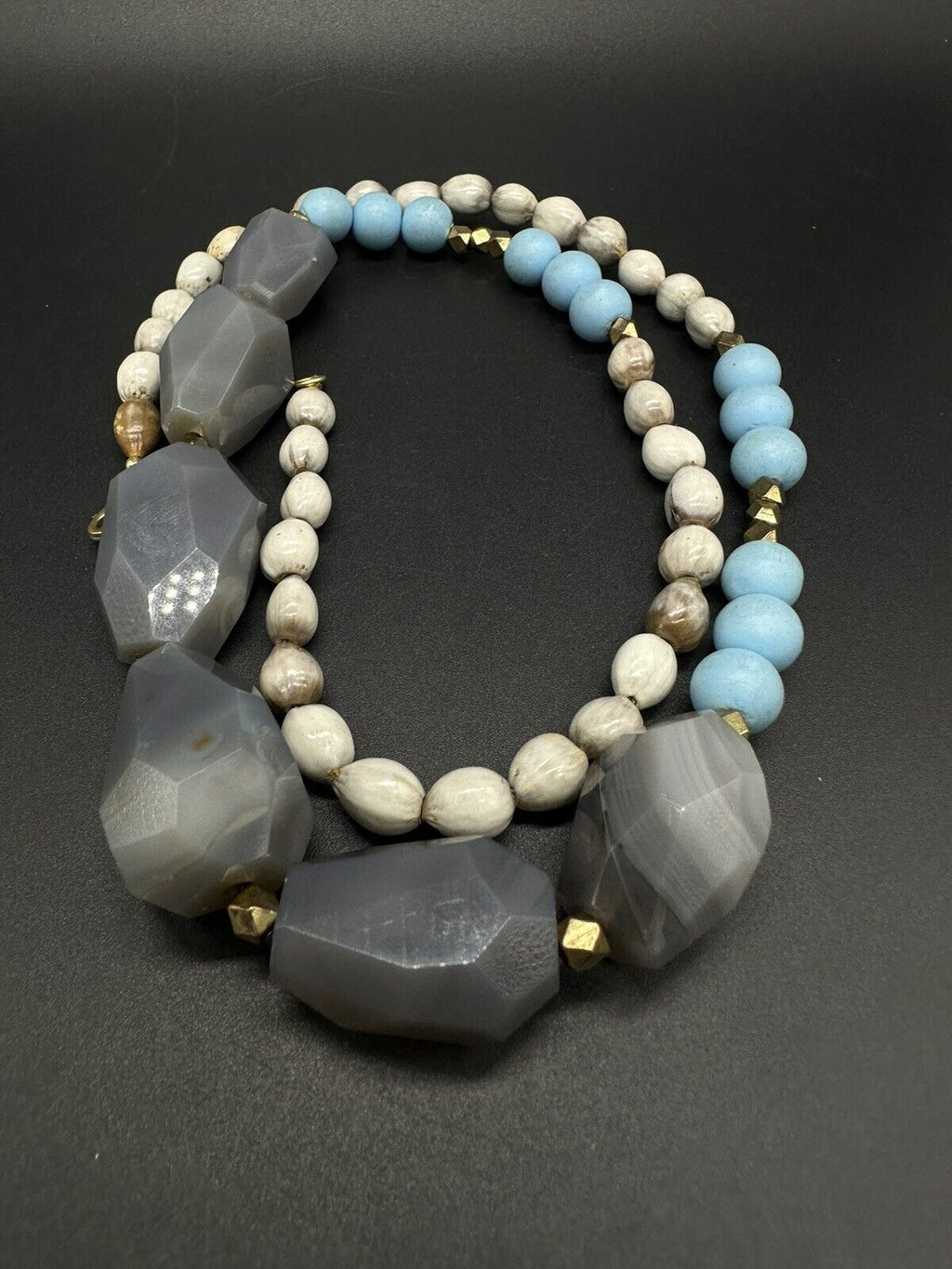multi colored stone statement necklace vintage 28”