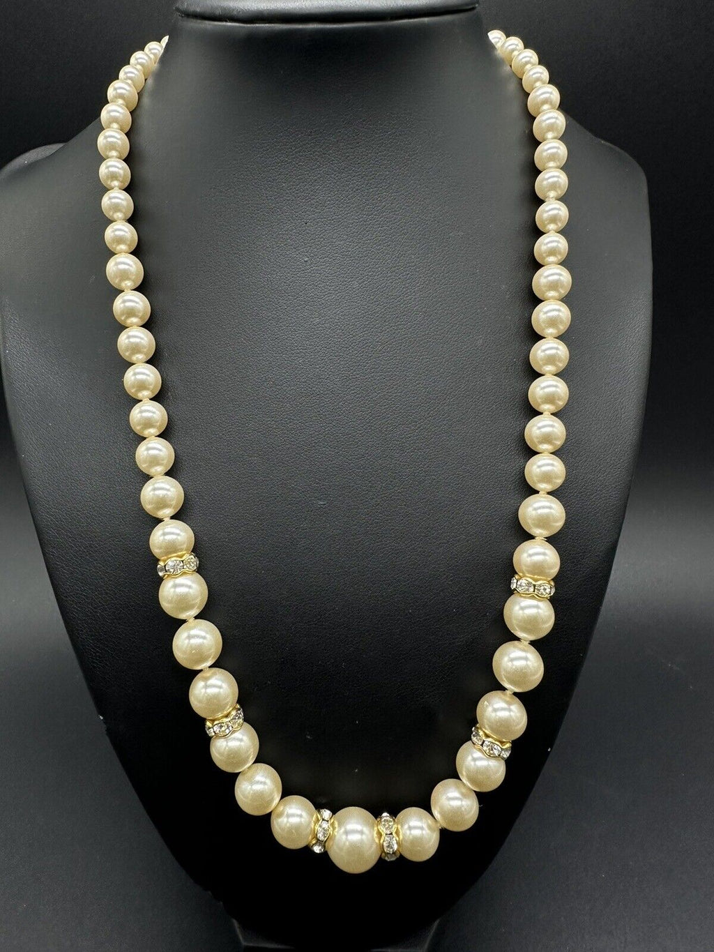 Vintage Faux Knotted Pearl  Beaded Necklace w/ Sterling Clasp 20” 49Gs