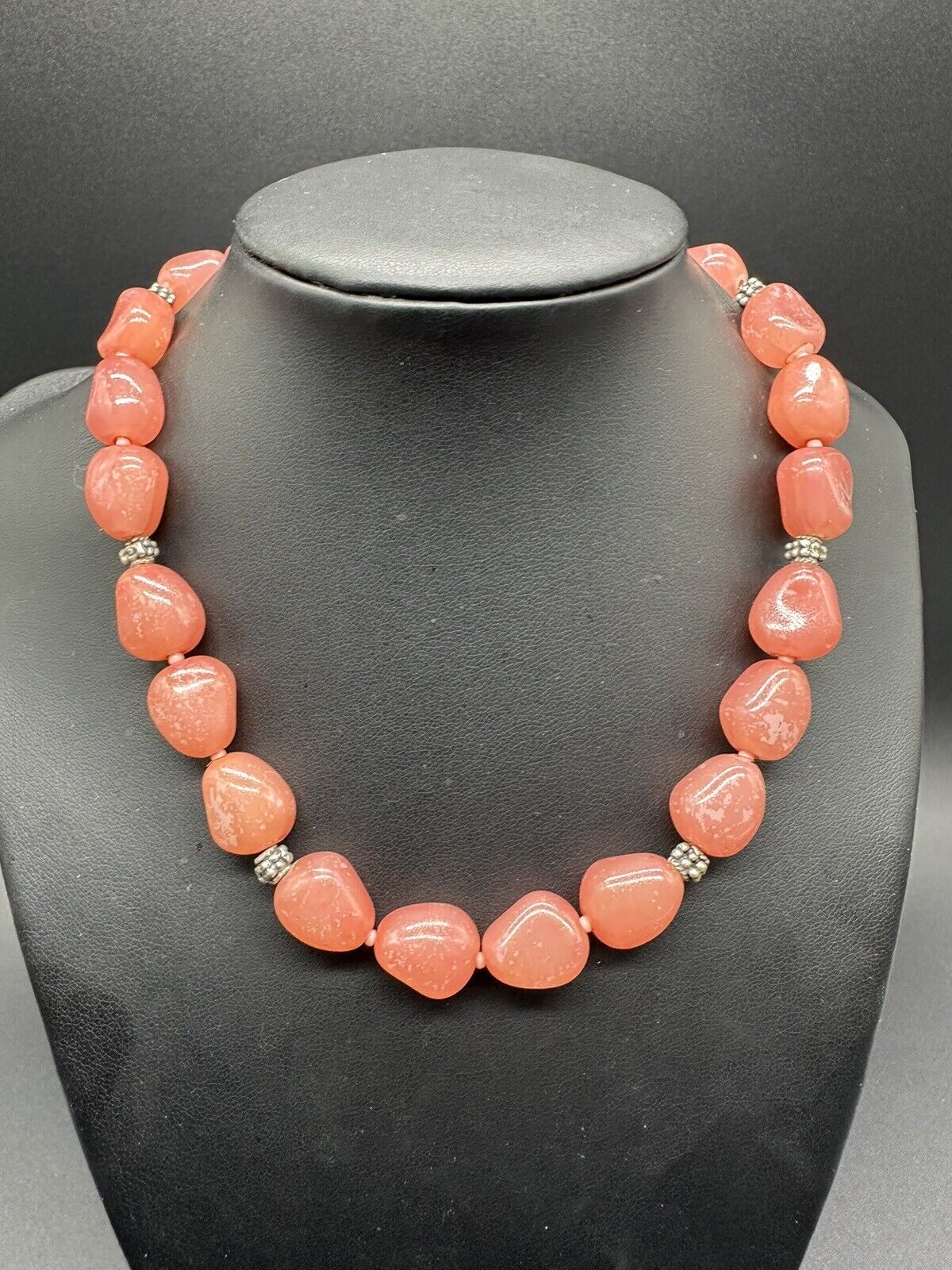 Vintage Beaded Coral Colored Acrylic Necklace 16”
