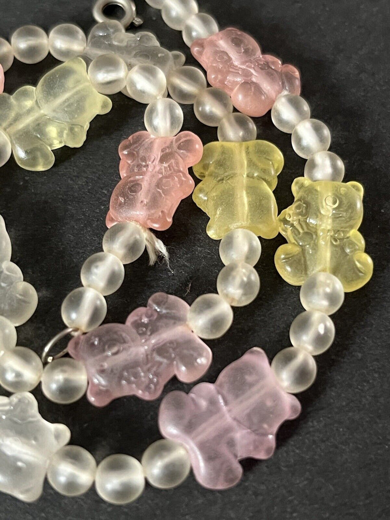 Vintage Acrylic Pastel Gummy Bear Bead Necklace 16”