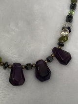 Vintage Purple Amethyst Heishi Shell Hematite Gemstone Bead Necklace 19" long