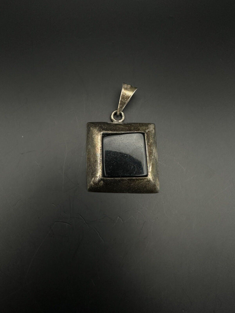 Vintage 925 Black Gemstone Southwestern Oxidized Pendant Sterling Silver