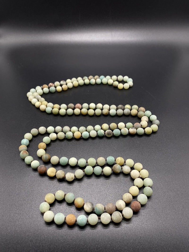 Amazonite Gemstone Matte Stones Extra Long Knotted Bead Necklace 60" Long