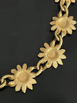 Brush Gold Tone Sunflower Link Necklace 15" long