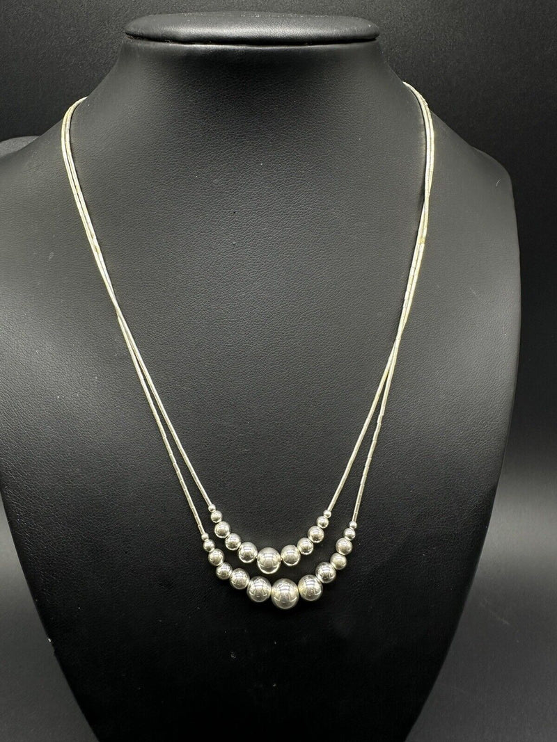 Vintage Liquid Sterling Silver Beaded Double-Strand Necklace 17"
