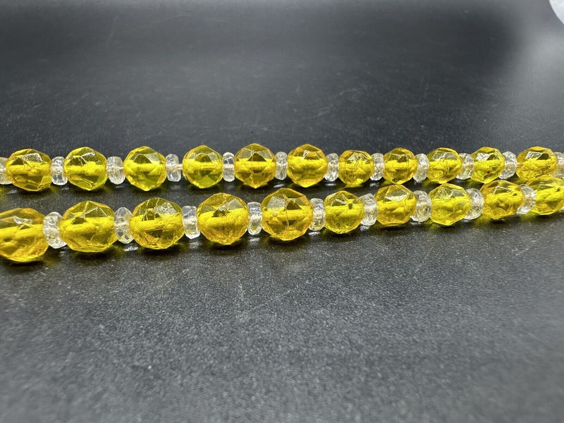 Beautiful vtg art deco graduated faceted yellow crystal Necklace 30" Long