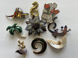 Vintage To Now Unsigned Flower Unique Brooch Pin Mixed Jewelry Lot Of 9 Pcs