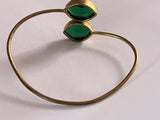 Vintage Emerald Glass Stone Double Stone Gold Plated Adjustable Bangle 7.5”