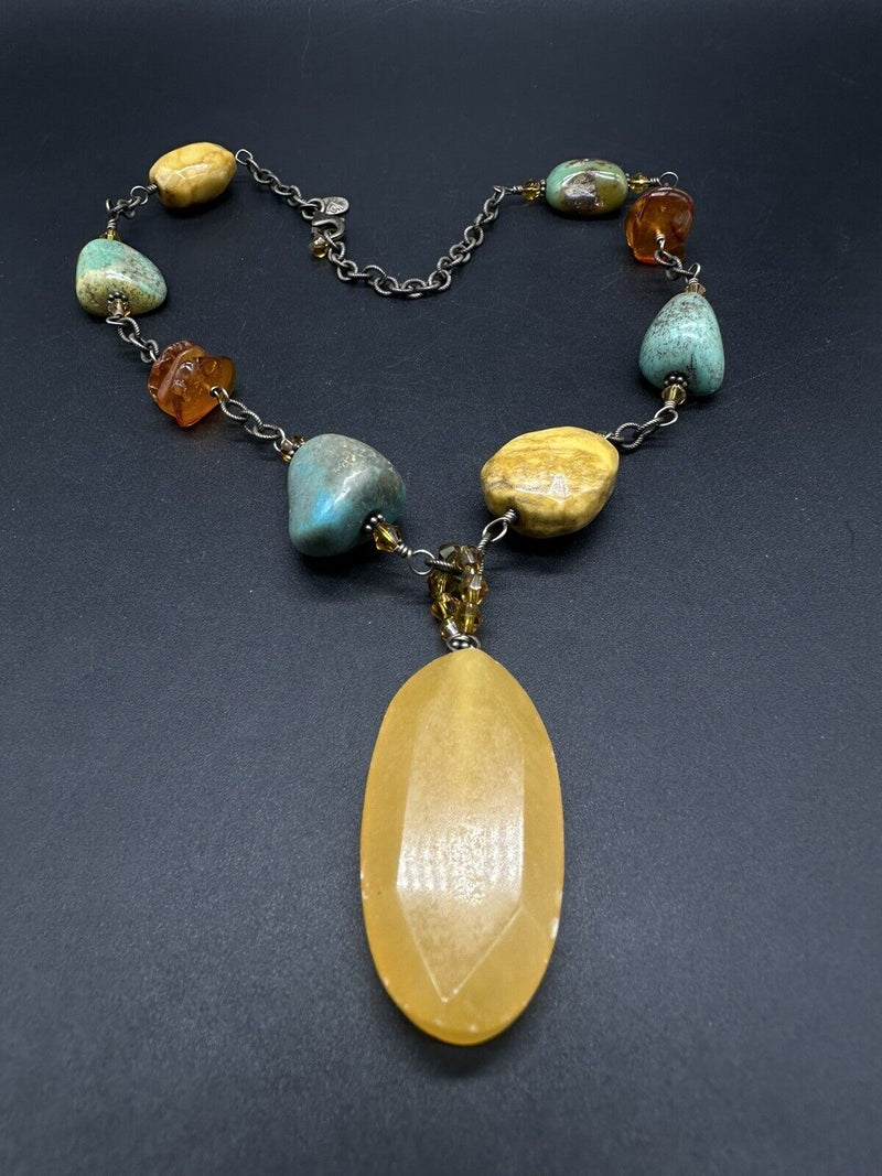 Silpada Sterling Silver Turquoise Jasper Amber Calcite Pendant Necklace 18