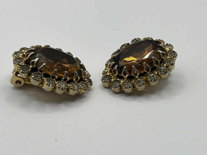 Vintage Elegant Rhinestone JULIANA? Clipon EARRINGS 1"