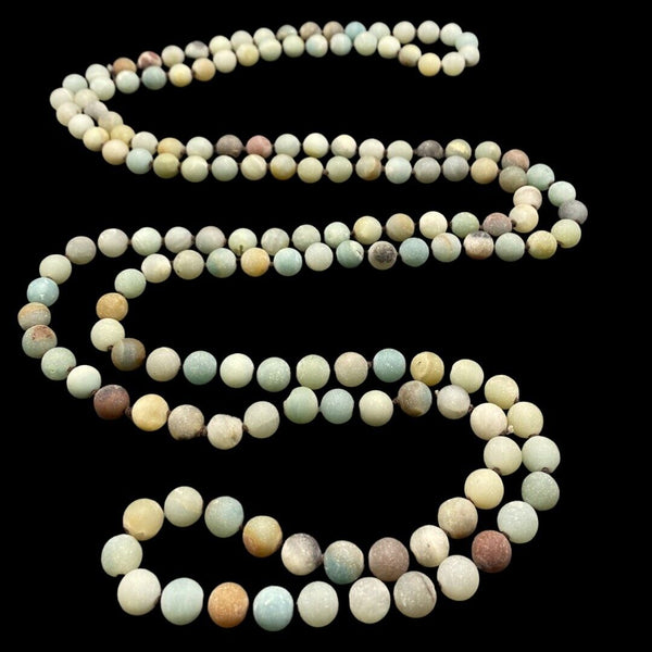 Amazonite Gemstone Matte Stones Extra Long Knotted Bead Necklace 60" Long