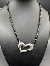 Natural Stone Beaded Sterling Silver 925 Heart Necklace 16”
