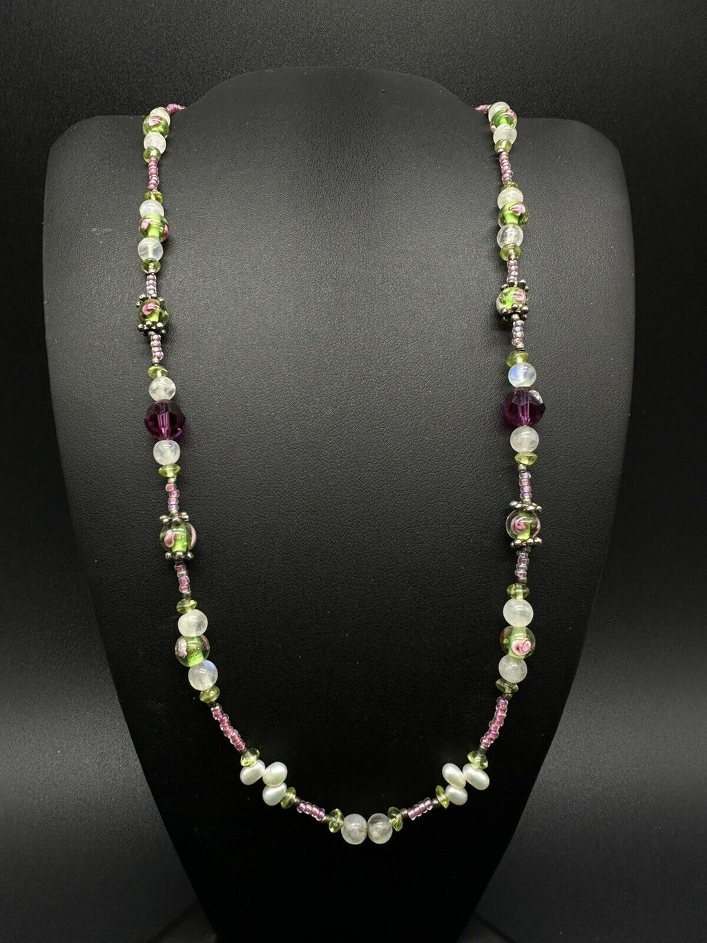Vintage Murano Glass Pearl Beaded Faceted Crystal Necklace