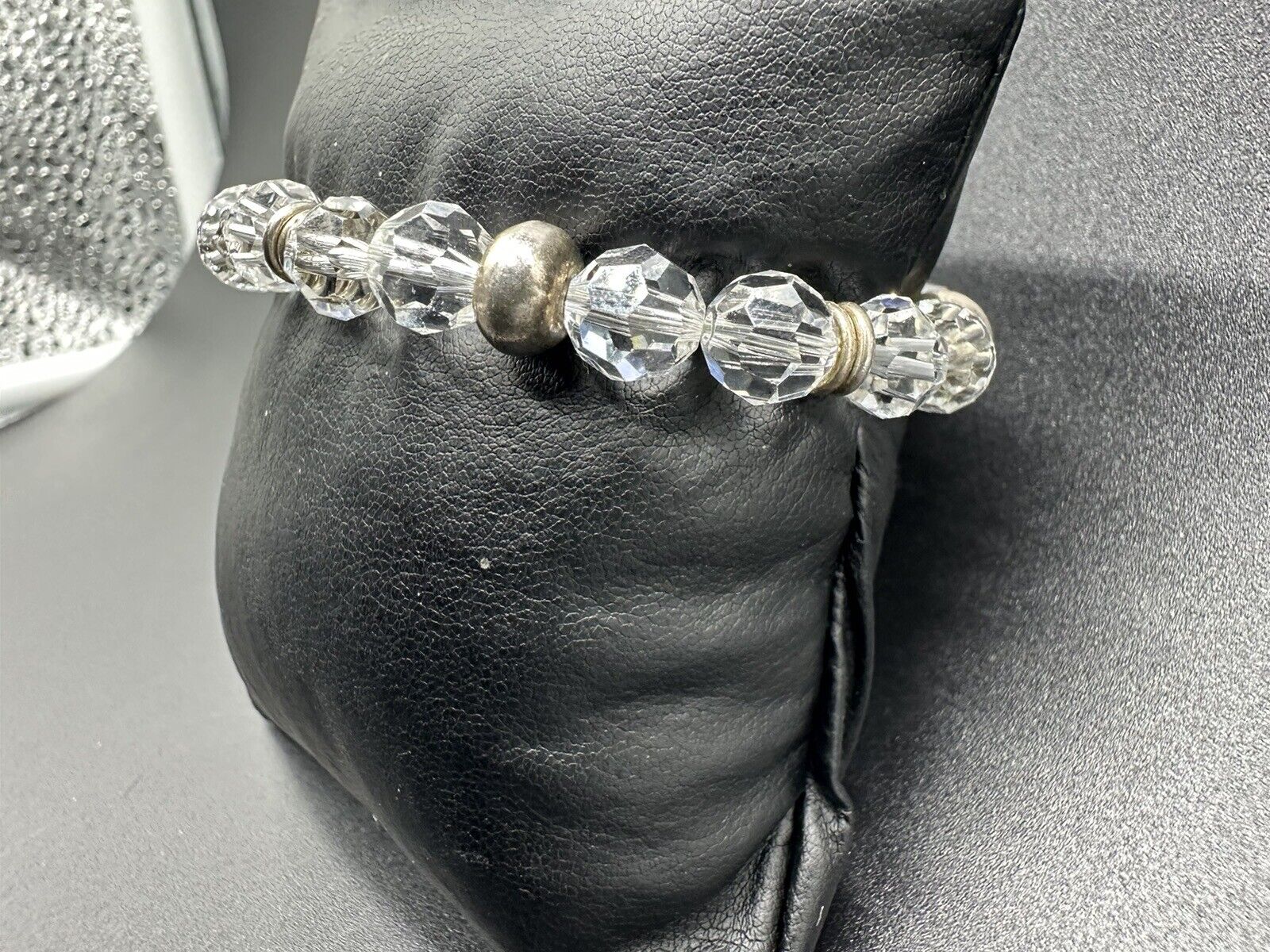 Sterling Silver Crystal Faceted Beaded Bracelet 6.25”