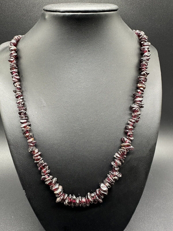 Vtg Genuine Red Garnet Nugget Bead Necklace 34"Continuous Style Strand 77Gs