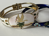 Vintage Cloisonne Enamel Floral Bangle Hinged Bracelet Lot Of 7