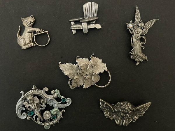 VINTAGE to Now Lot of 5 PEWTER BROOCHES